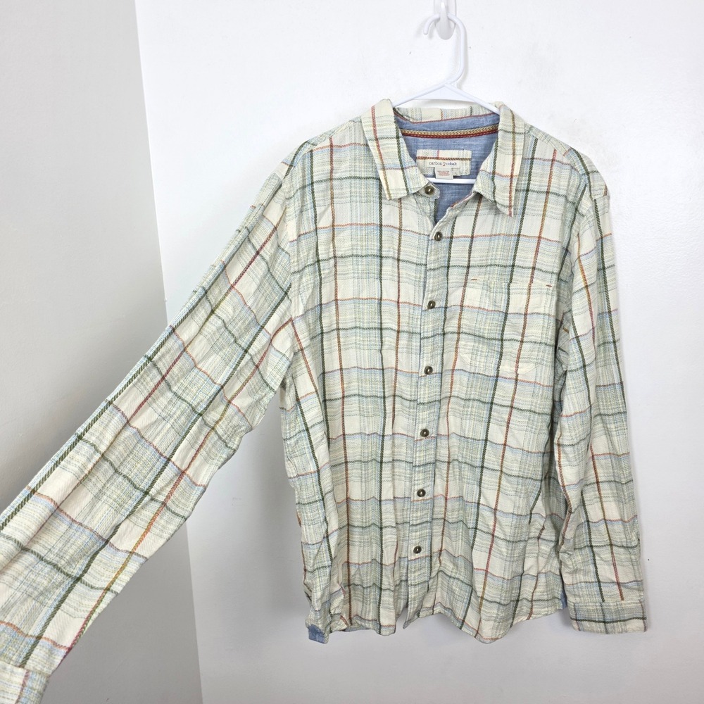 Carbon 2 Cobalt Cream Green Plaid Chaparral Button Up Cotton Long Sleeve Size L